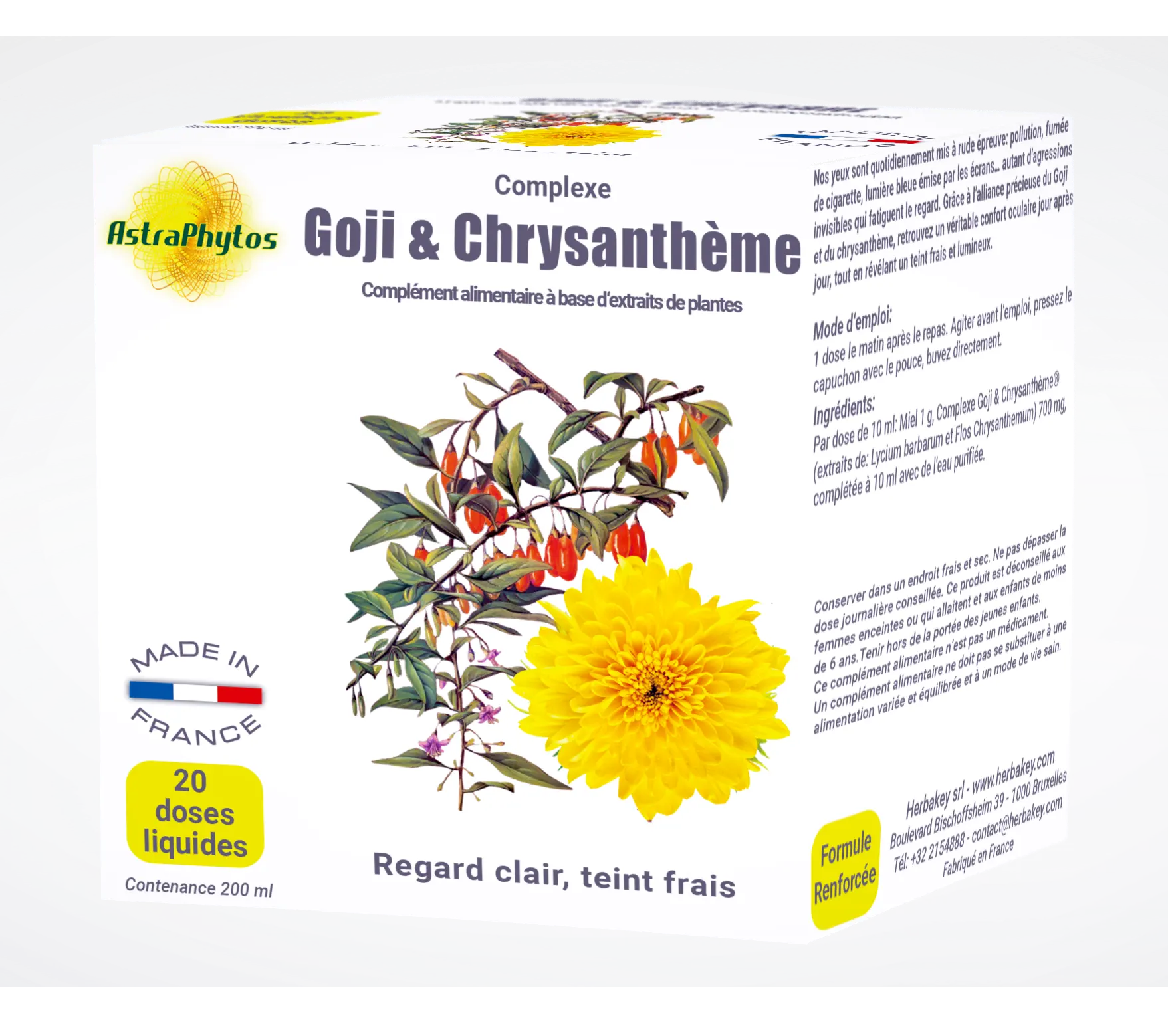 Boîte Complexe Goji & Chrysanthème, 20 doses liquides de 10 ml, Herbakey
