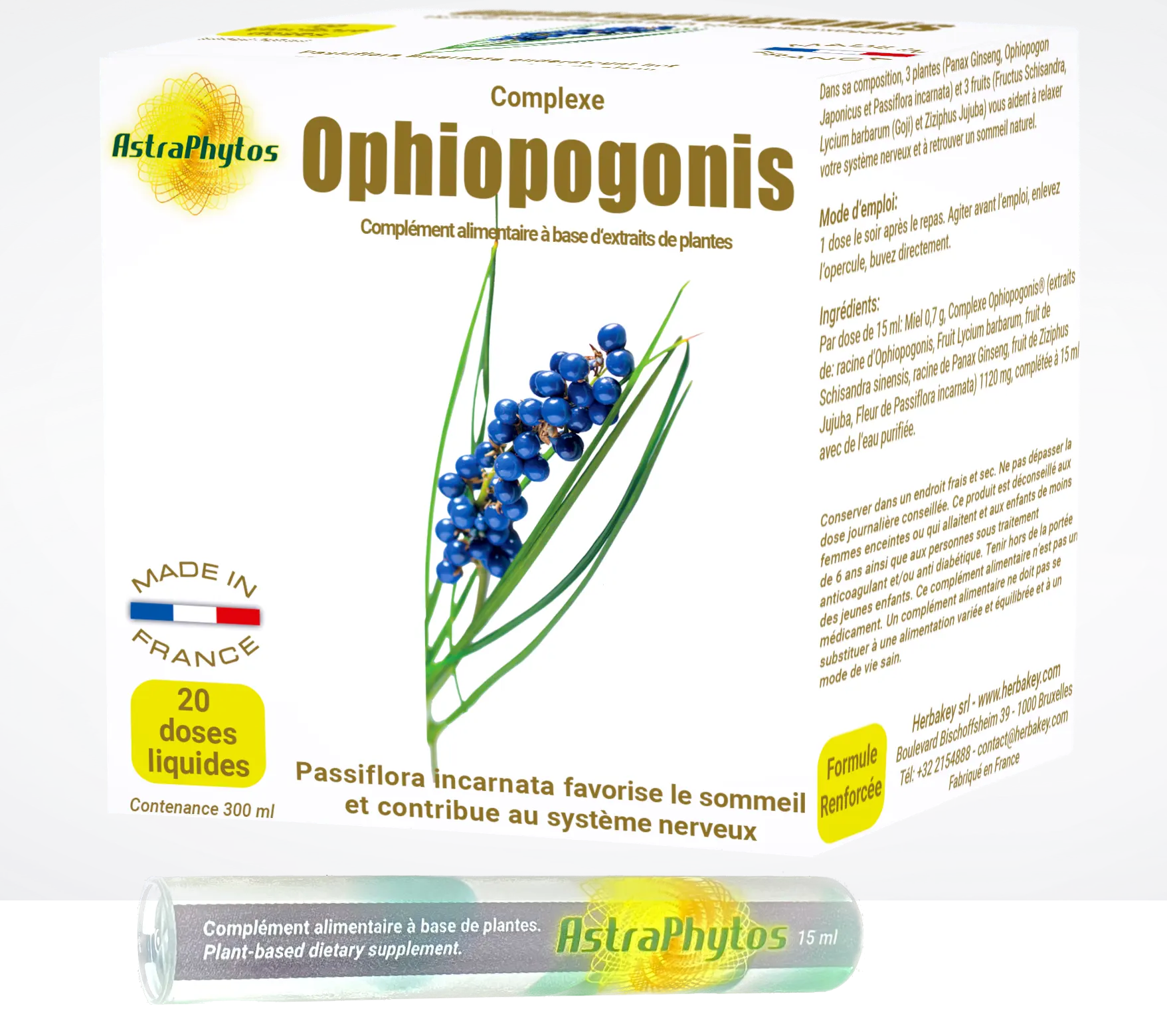 Boîte Complexe Ophiopogonis, 20 doses liquides de 15 ml, Herbakey