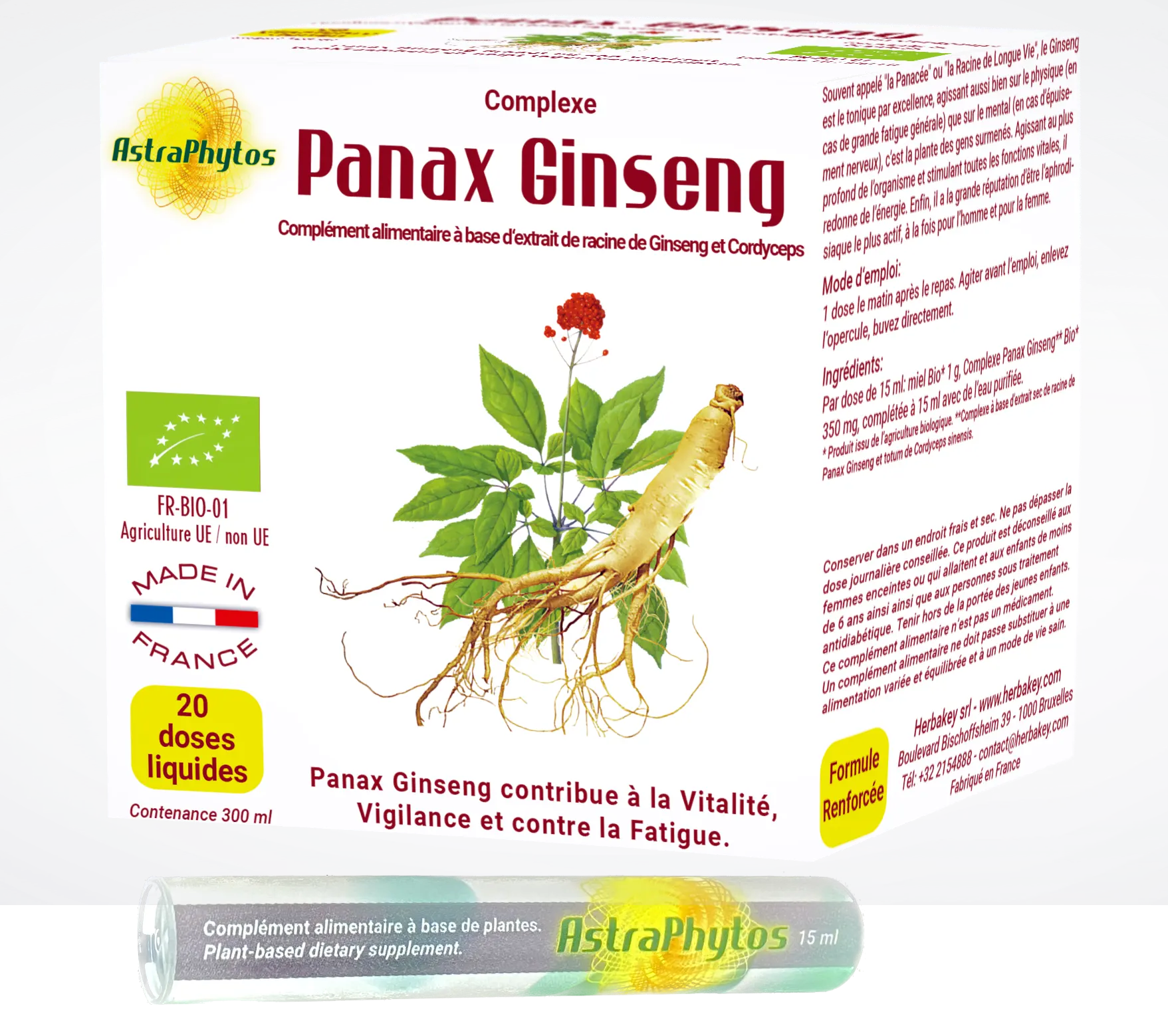 Complexe Panax Ginseng Cordyceps 20 doses liquides Herbakey